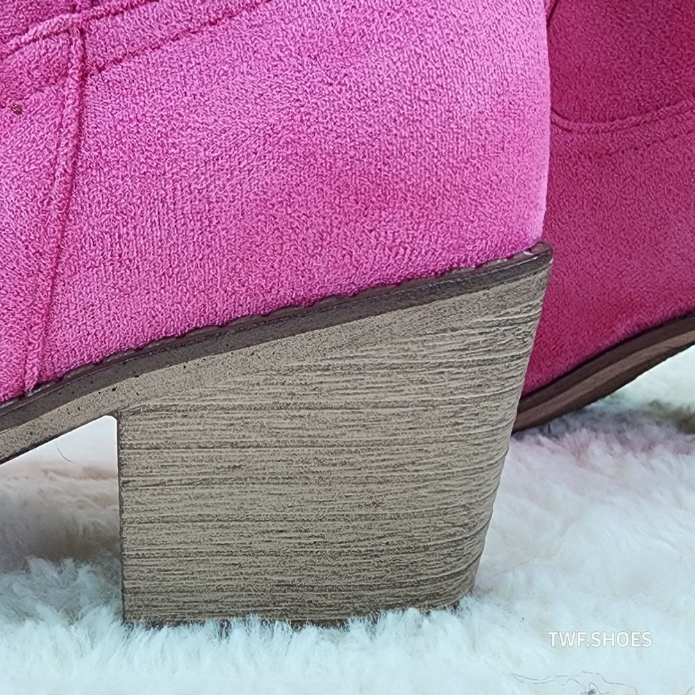 Pierre Dumas Pink Suede Western Heeled Boots - Picture 11 of 14